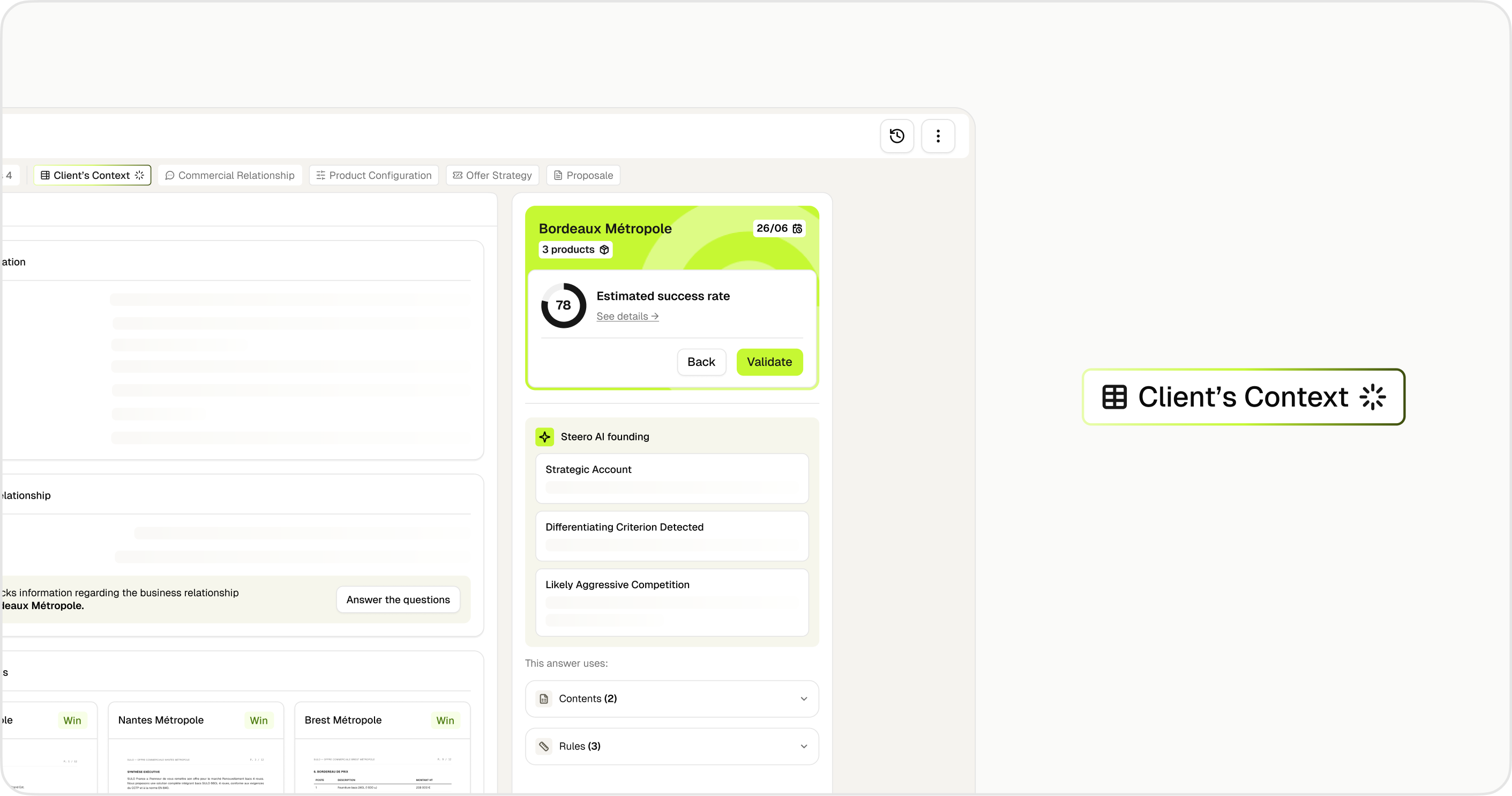 Steero — Client's Context screen