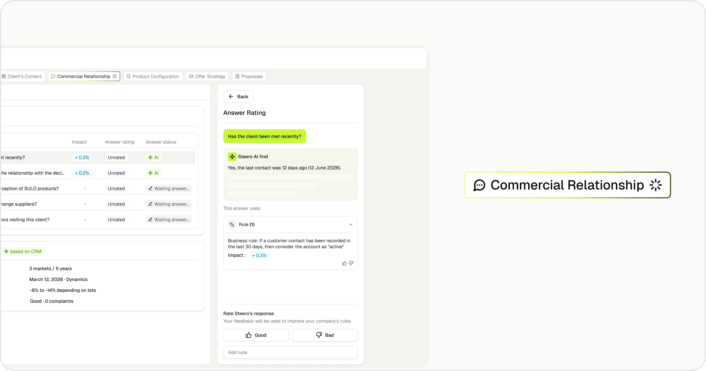 Steero — Commercial Relationship screen