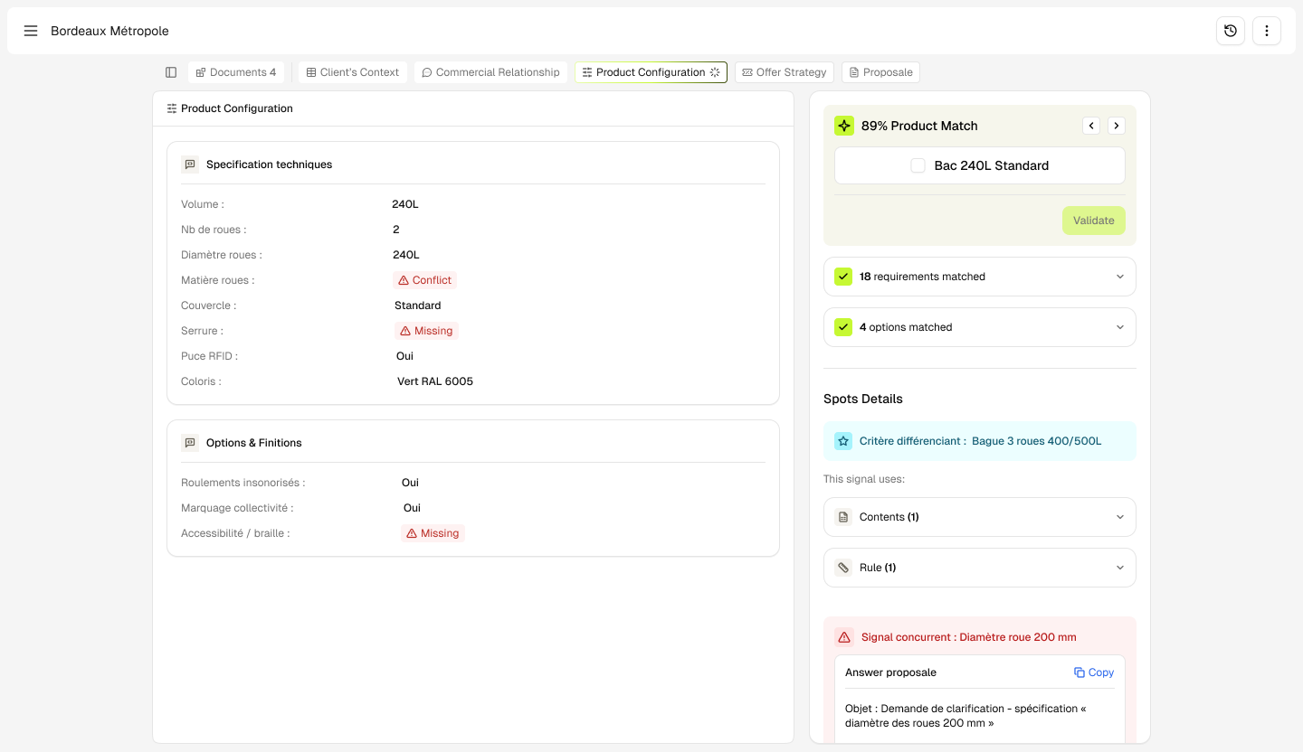 Steero — Product Configuration screen